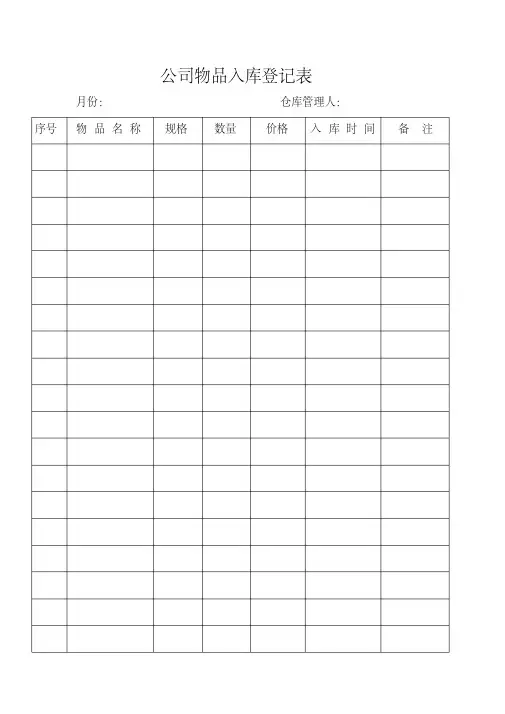 公司物品出入库登记表格模板