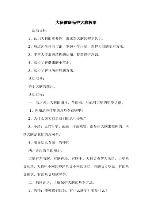 大班健康保护大脑教案.doc