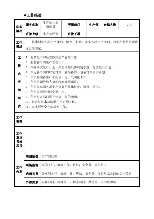 生产部计划调度员岗位说明书
