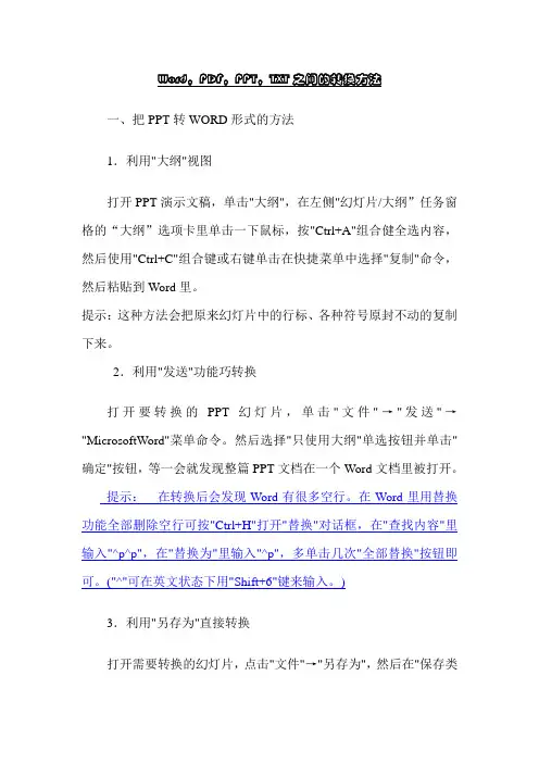 Word,PDF,PPT,TXT之间的转换方法