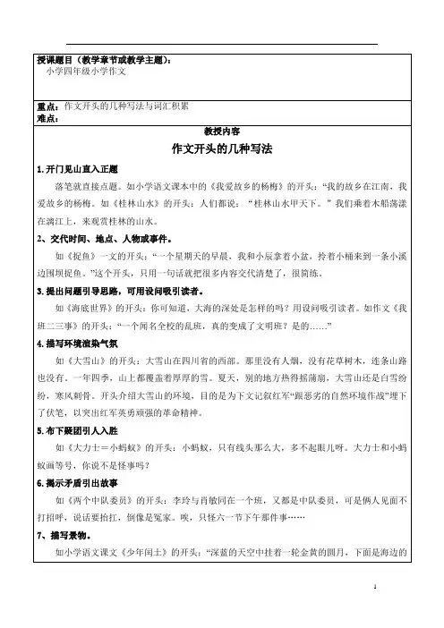 作文开头的几种写法与词汇积累