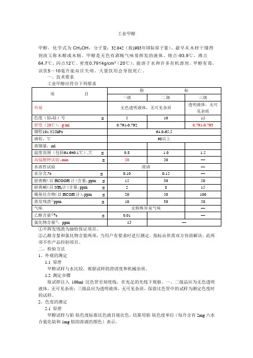 [检测方法]工业甲醇标准及检测方法