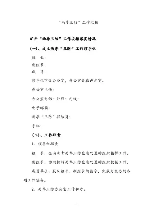 xxx煤矿雨季“三防”工作汇报