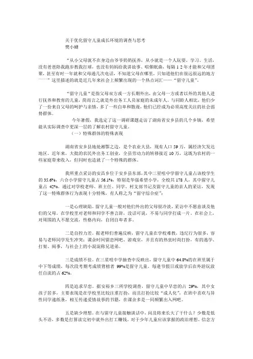 关于优化留守儿童成长环境的调查与思考