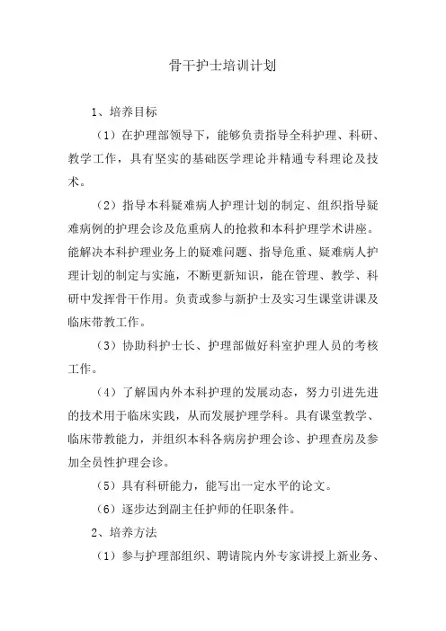 医院骨干护士培训计划