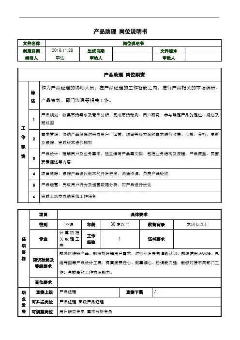 产品助理-岗位说明书