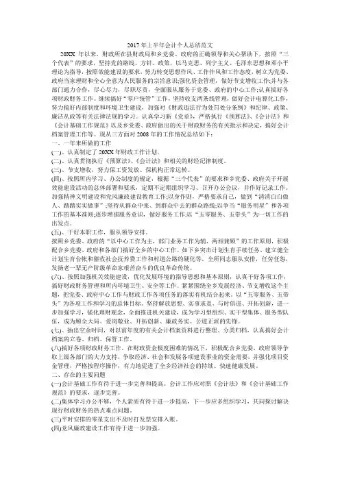 2017年上半年会计个人总结范文