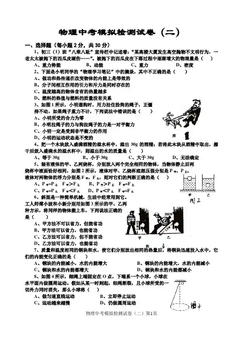 物理中考模拟检测试卷(二)