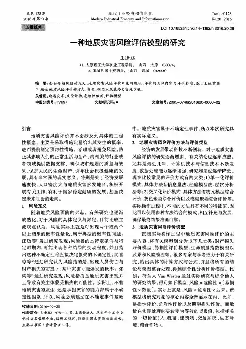 一种地质灾害风险评估模型的研究