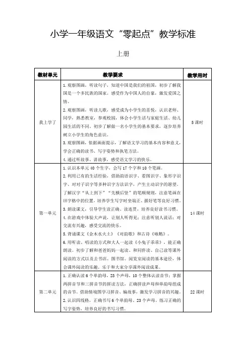 一年级”零起点“教学标准