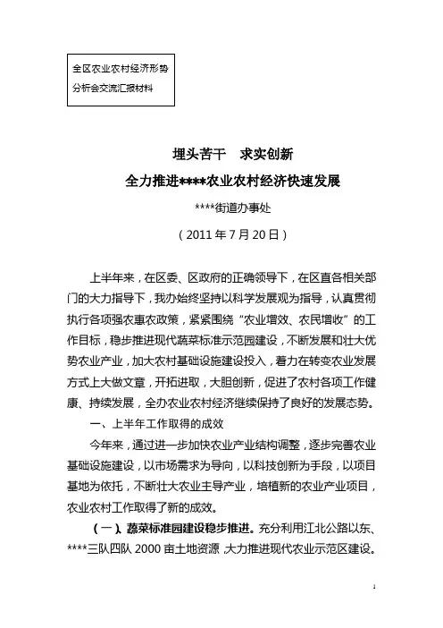 农业农村经济工作交流发言材料