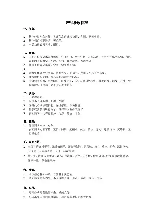 产品验收标准家具