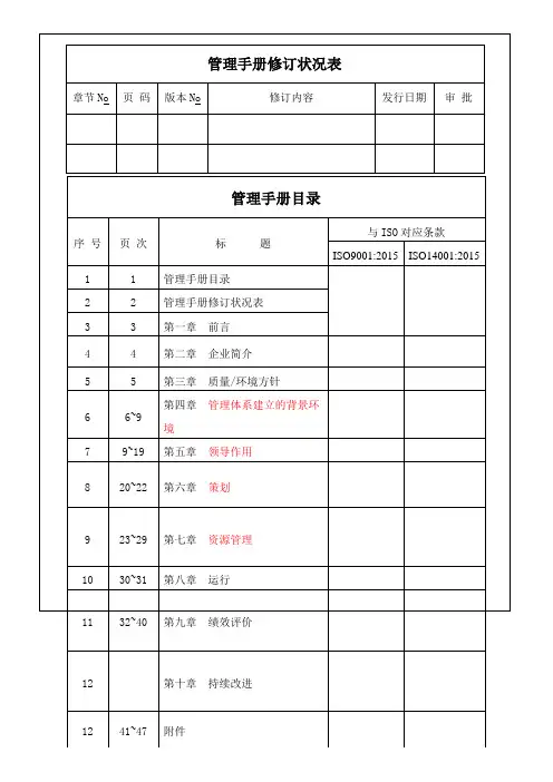 质量和环境管理手册(最新版本)(GB9001_2015版本)