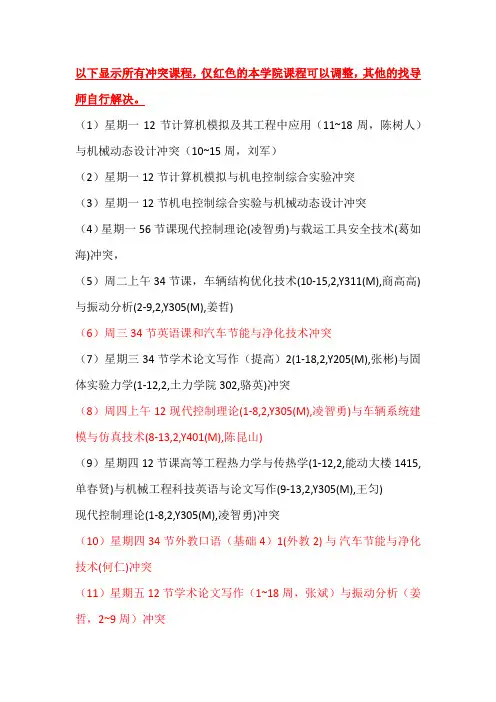 江苏大学研究生选课冲突及可调整课程