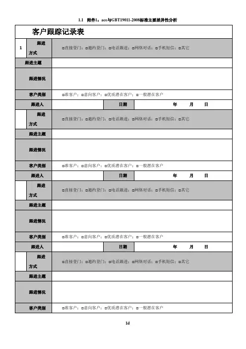 客户跟踪记录表范本