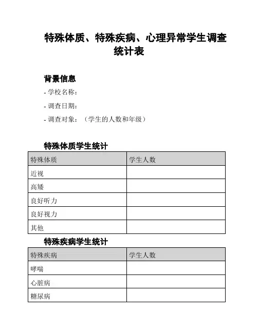 特殊体质、特殊疾病、心理异常学生调查统计表