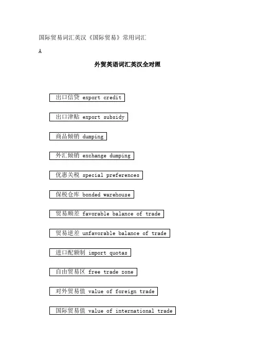 国际贸易词汇英汉