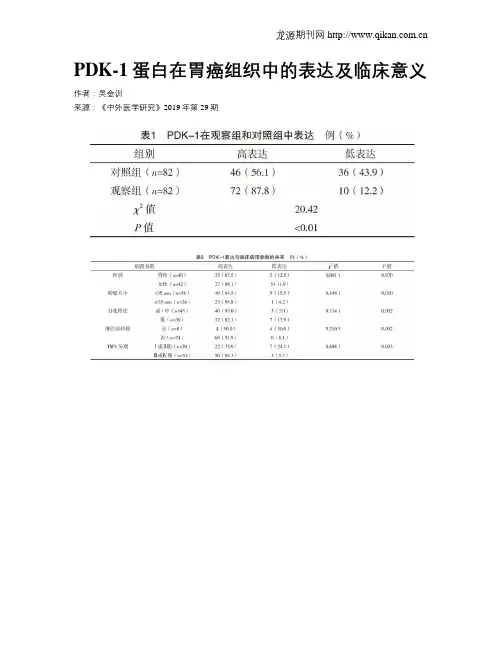 PDK-1蛋白在胃癌组织中的表达及临床意义