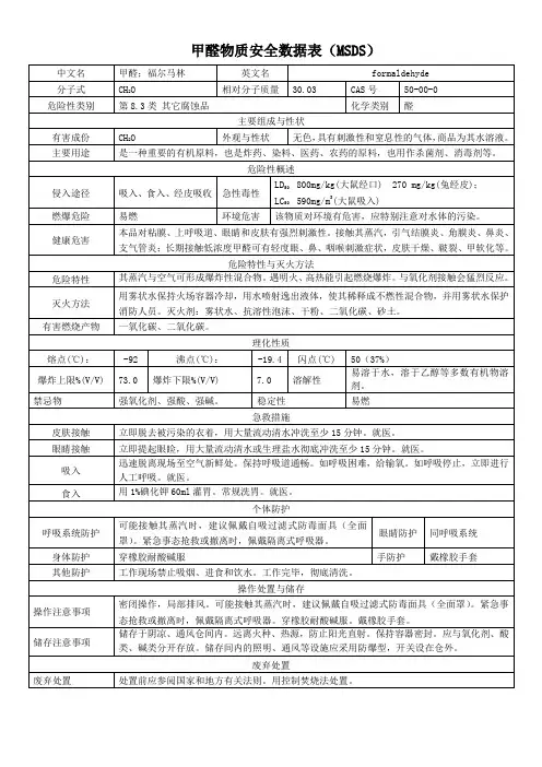 甲醛MSDS