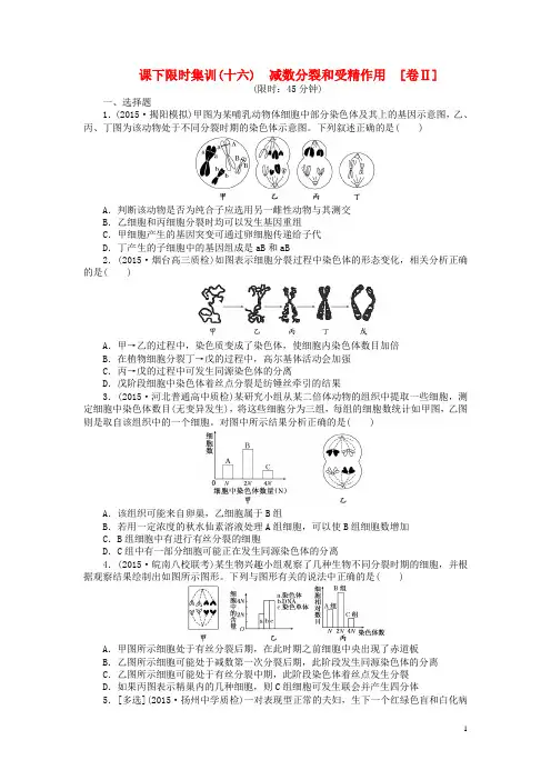 高三生物一轮复习第四单元第2讲减数分裂和受精作用课下限时集训2新人教版必修1