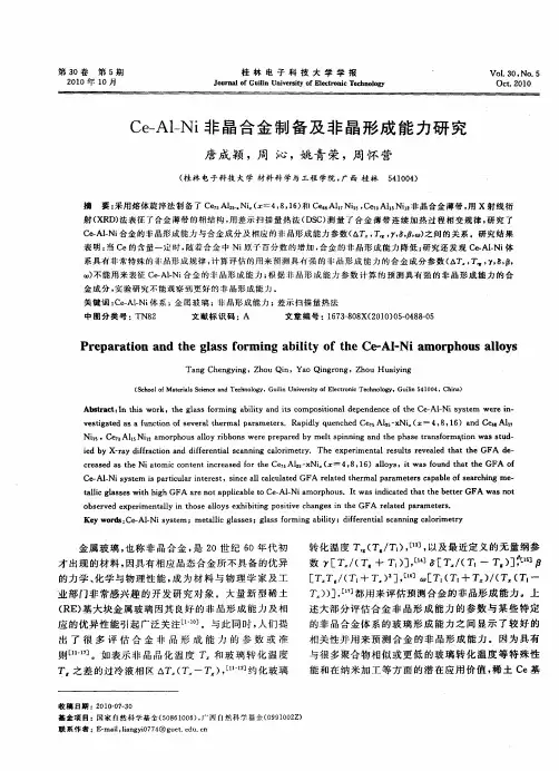 Ce-Al-Ni非晶合金制备及非晶形成能力研究