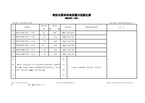 有防水要求的地面蓄水试验记录