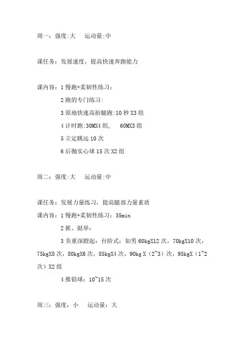 初中体育特长生训练计划