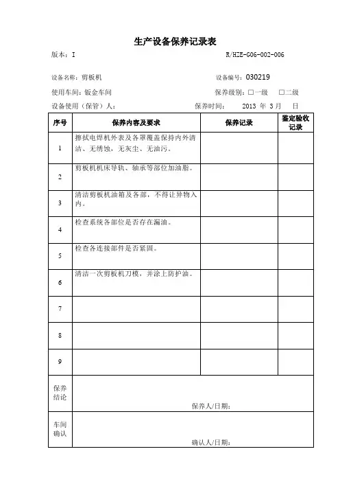 剪板机保养记录表(1)
