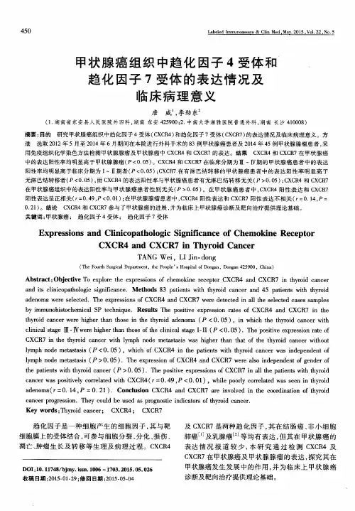 甲状腺癌组织中趋化因子4受体和趋化因子7受体的表达情况及临床病理意义