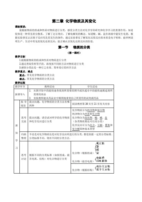高一化学必修1第二章 化学物质及其变化 全套教案(精)