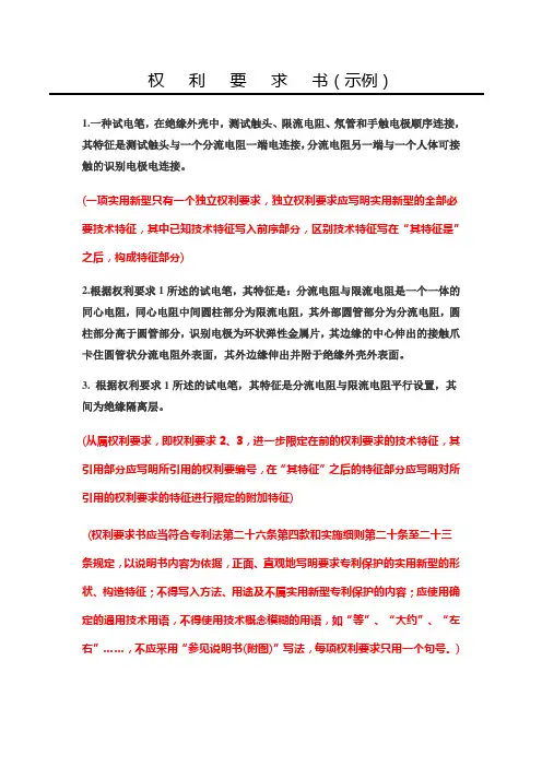 试电笔专利申请文件范本权利要求书