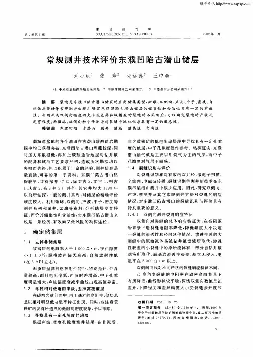 常规测井技术评价东濮凹陷古潜山储层