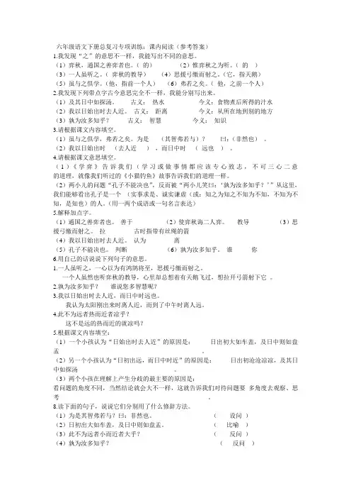 六年级语文下册总复习专项训练