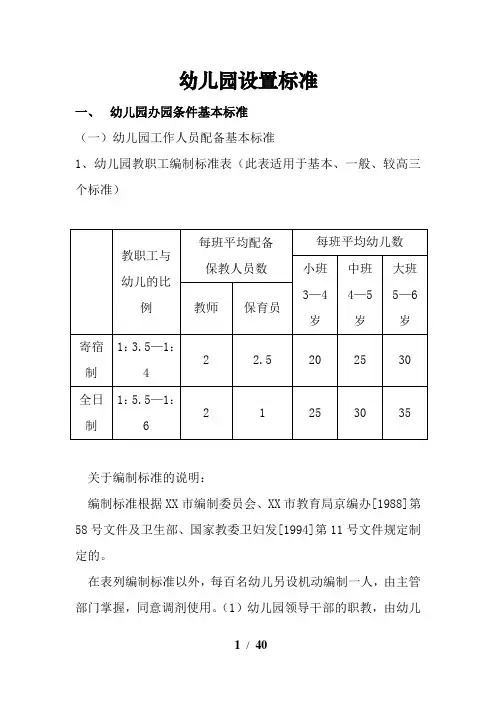 幼儿园设置标准