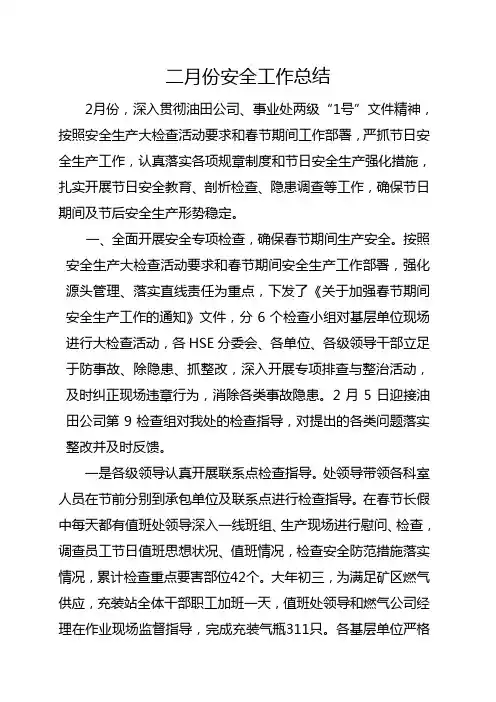 二月份HSE工作总结
