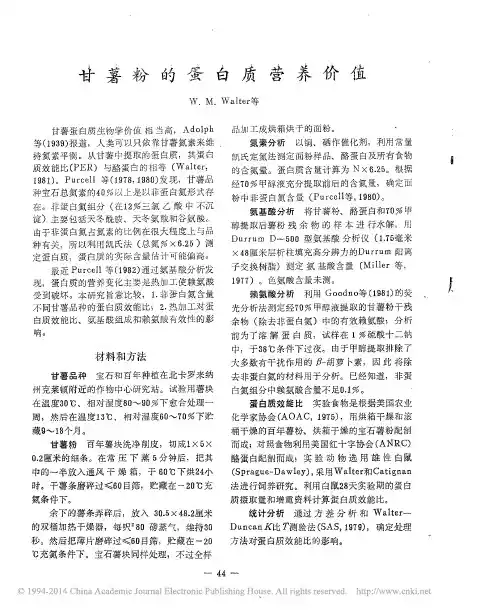 甘薯粉的蛋白质营养价值