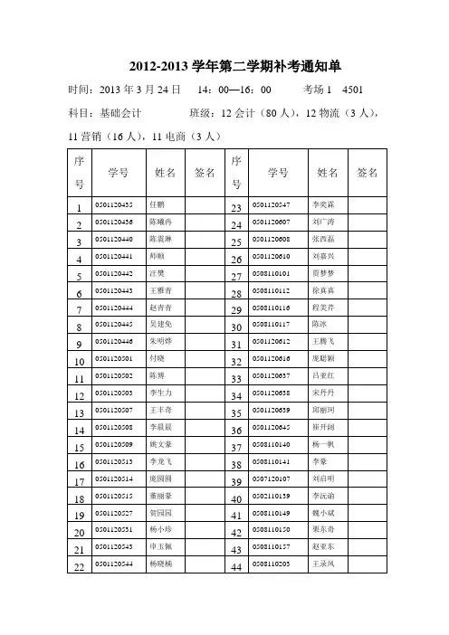考场通知单 (下午)