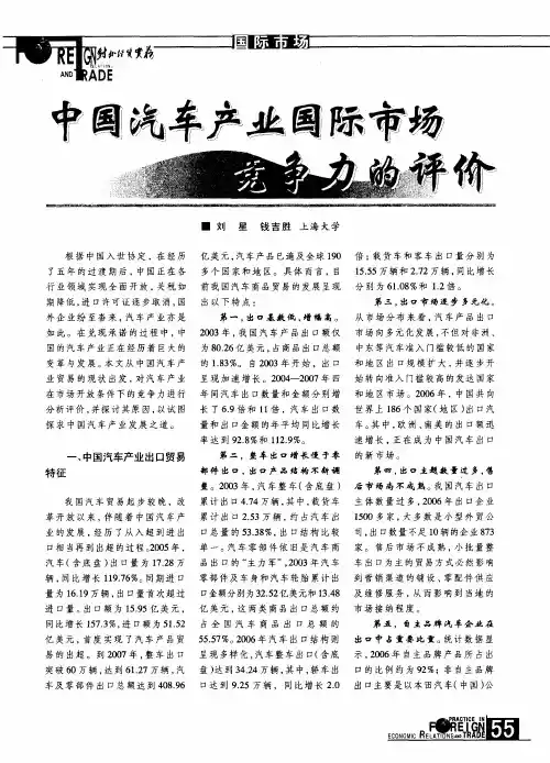 中国汽车产业国际市场竞争力的评价
