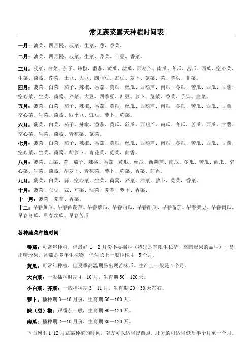 北方地区常见蔬菜种植时间表