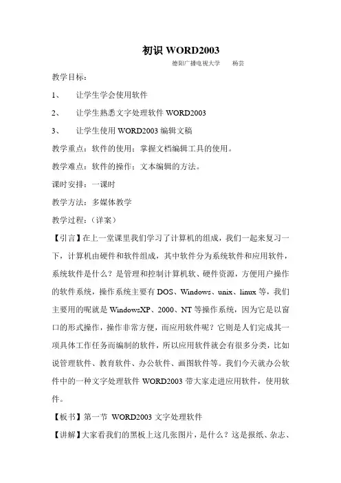 初识WORD2003——详案
