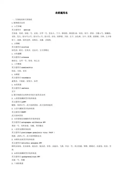 农药通用名