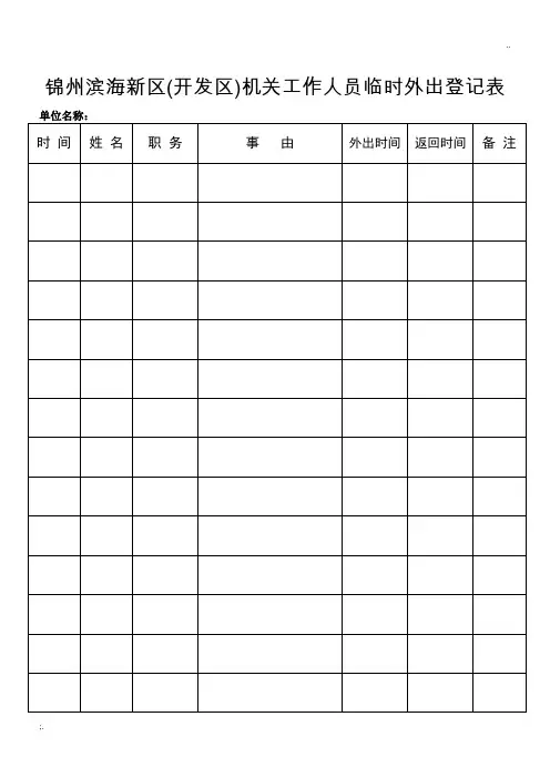 机关工作人员临时外出办事登记表