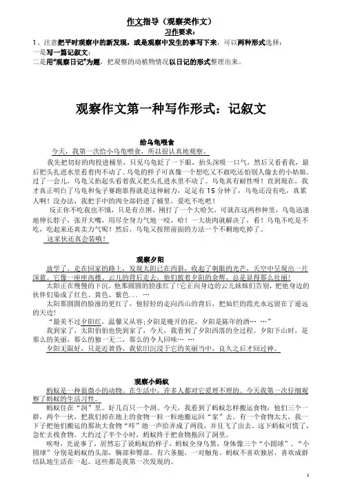人教四年级上册语文园地二观察作文写作指导及范文
