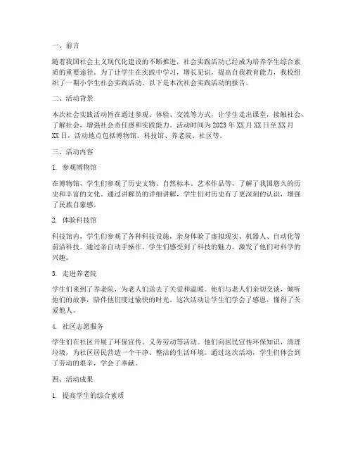小学生社会实践手册报告