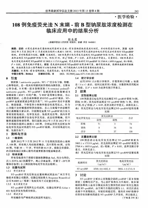 108例免疫荧光法N末端-前B型钠尿肽浓度检测在临床应用中的结果分析