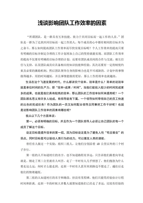 浅谈影响团队工作效率的因素