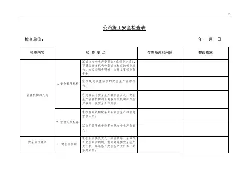 公路施工安全检查表