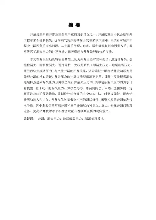 钻井过程中漏失机理分析与井漏预防措施研究