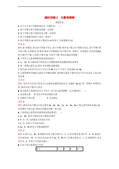 高中化学 课时训练3 元素周期律 鲁科版必修2