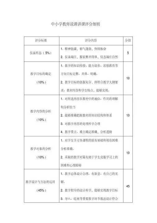 中小学教师说课比赛评分标准